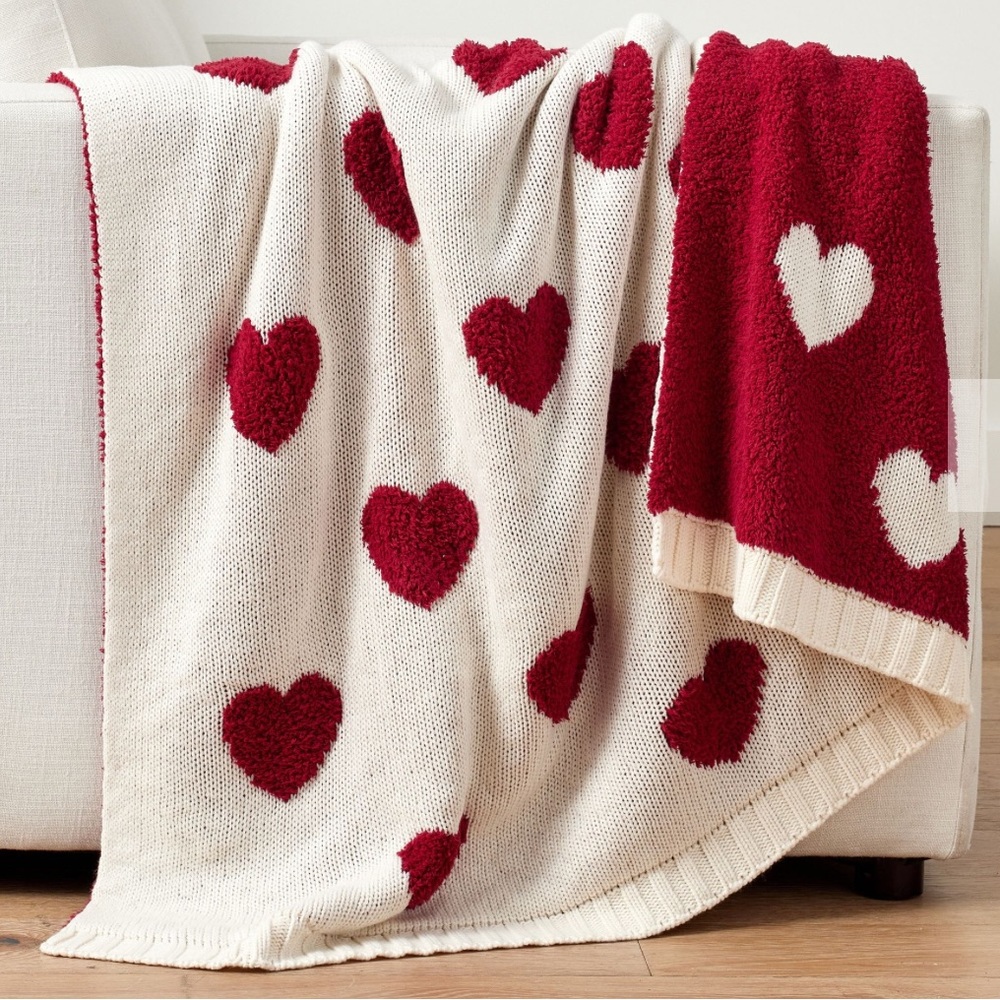 Pottery Barn Red and White Heart Throw Blanket